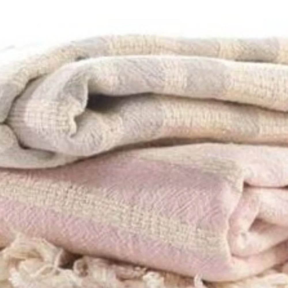 Organic Cotton Loom Weave Spa Bath Towel Gray Natural Stripe NEW Sensitive Skin